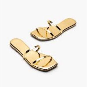 TKEES Gold Metallic Double Strap Slide Sandals